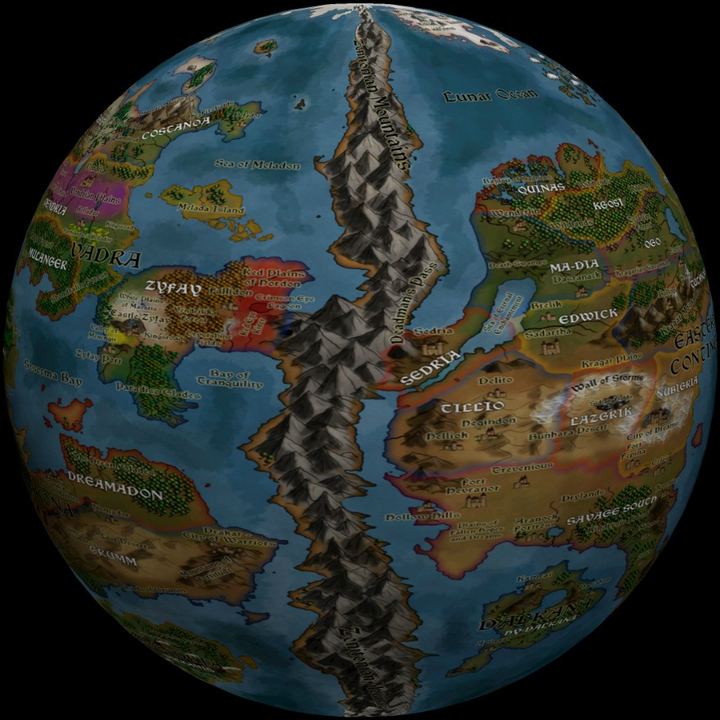 Rotating illustrated globe of Zenita